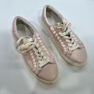 Tory Burch Shoes Pink Leather Sport Ruffle Sneakers Size 8.5
